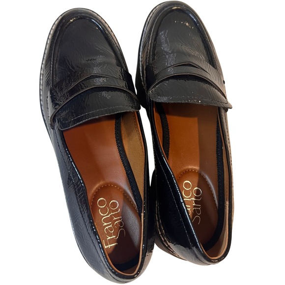 Franco Sarto Womens Black Patent Leather Platform Lug Sole Loafers - Picture 1 of 9
